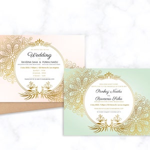 Pastel Indian Wedding Invitation Sets, Hindu Wedding Invitation, Printable Indian Wedding Invitation Template, EDITABLE TEMPLATE.