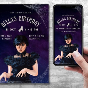 Purple Wednesday Invite, Wednesday Addams Birthday Invite, Dancing Wednesday Invitation, Wednesday Birthday Invite, Editable Template.