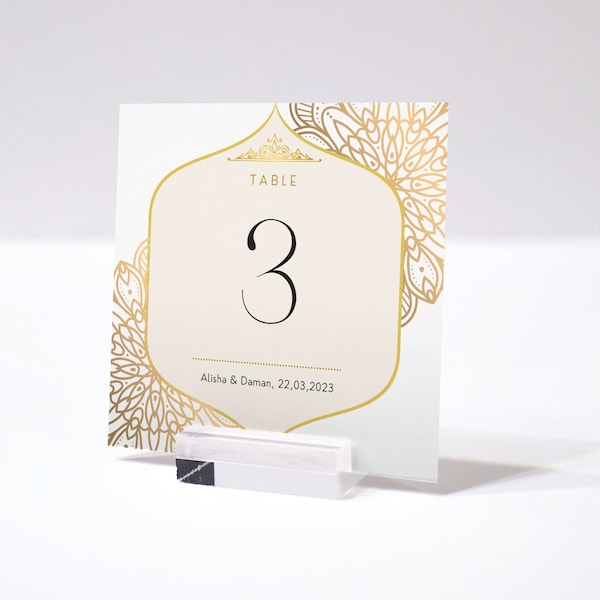 Indian Wedding Table Numbers Template, Gold. DIY Printable, Editable.