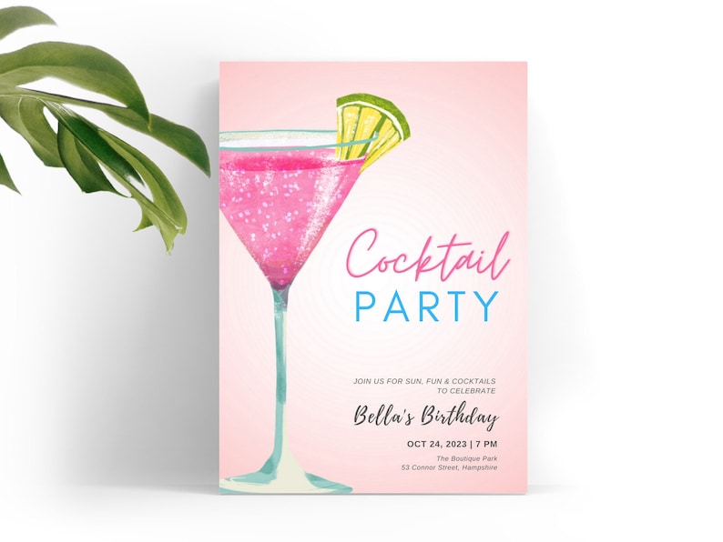 Printable Cocktail Party Invitations, Pink Drinks Party Invitation ...