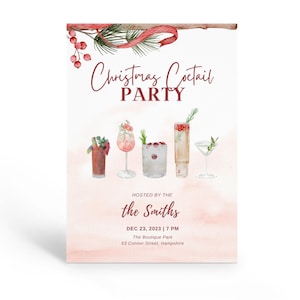 Printable Christmas Cocktail Party Invitation, Editable Holiday Cocktail Party, Elegant Christmas Invite, Christmas Drinks Template.