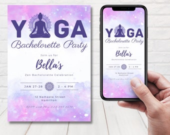 Yoga Party invitations, Yoga Bachelorette Invitation, Zen Bachelorette Invite, Namaste Invite, Yoga Party Invite bundle, Editable Template.