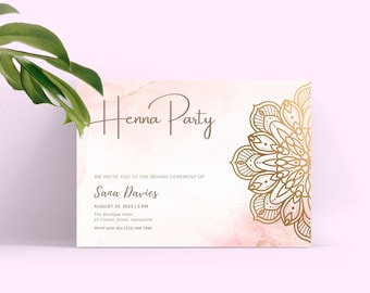 Henna Party Invitations, Blush & Gold, Mehndi Invitations, Henna Party Invite, Printable Indian Wedding Template, Bridal Party, EDITABLE
