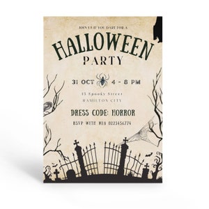 Druckbare Vintage Halloween-Einladungen, Halloween-Party einladen, Horror-Halloween-Kostüm-Party einladen, druckbare bearbeitbare Vorlage