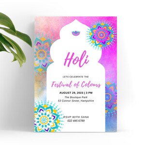 Holi Invitation, Holi Festival Invites, Printable Holi Celebration