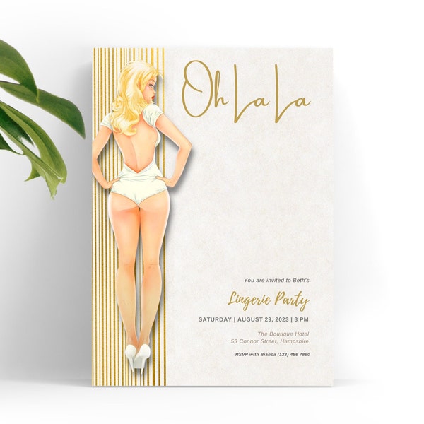 Pin-up Lingerie Shower Invite, Bachelorette Lingerie Party Invitation, Oh La La Lingerie Shower, Lingerie Party Invite, Editable Template.