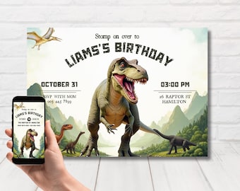 Invito Tyrannosaurus Rex, invito compleanno Dino per ragazzi, invito compleanno T-Rex stampabile, invito dinosauro, modello modificabile