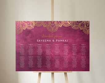 Magenta & Gold Indian Wedding Seating Chart, Hindu Seating Plan, Printable Indian Wedding Seating Chart, Editable Template