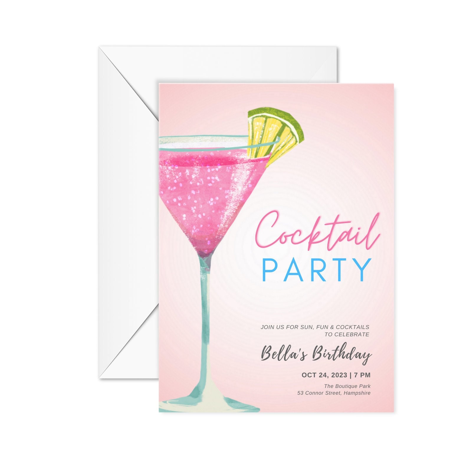 Printable Cocktail Party Invitations, Pink Drinks Party Invitation ...