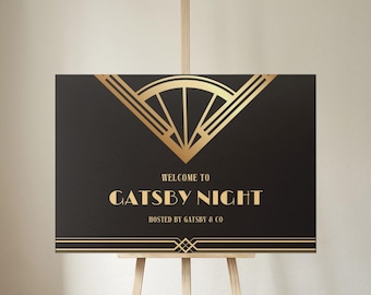 Bundle de plaque de bienvenue Great Gatsby, plaque de bienvenue des années folles, fête des années folles, plaque de bienvenue art déco, modèle imprimable modifiable