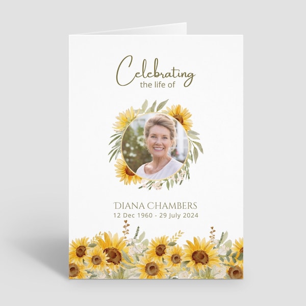 Editable Sunflower Funeral Program, Celebration of Life Order of Service, Sunflowers Celebration Of Life. Downloadable Template