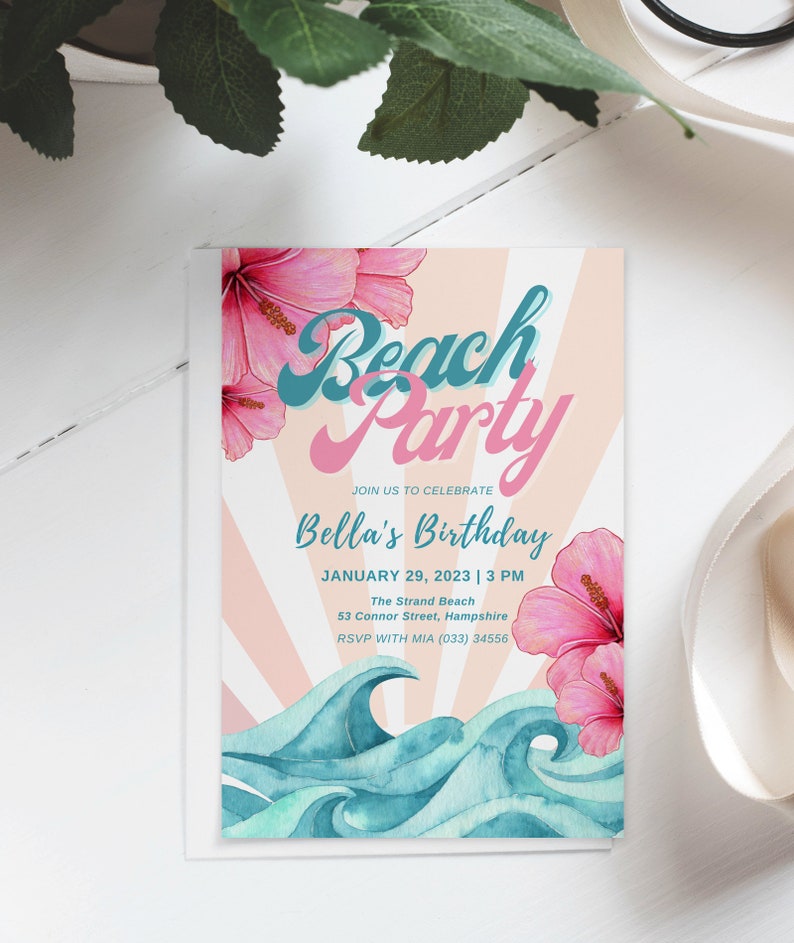 retro-beach-party-invitation-printable-beach-birthday-invite-etsy