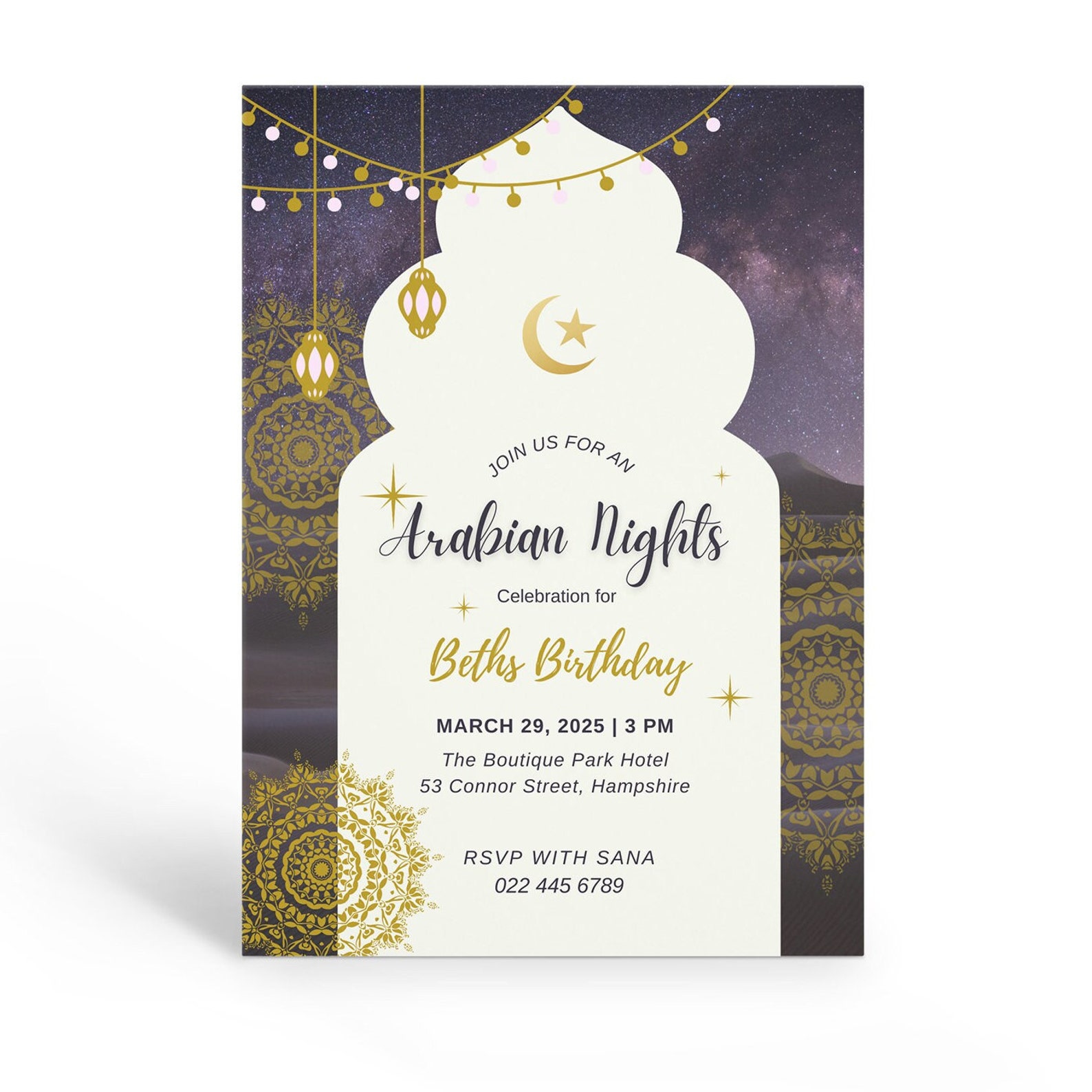 Printable Arabian Nights Invitation, Arabian Nights Birthday Invitation ...