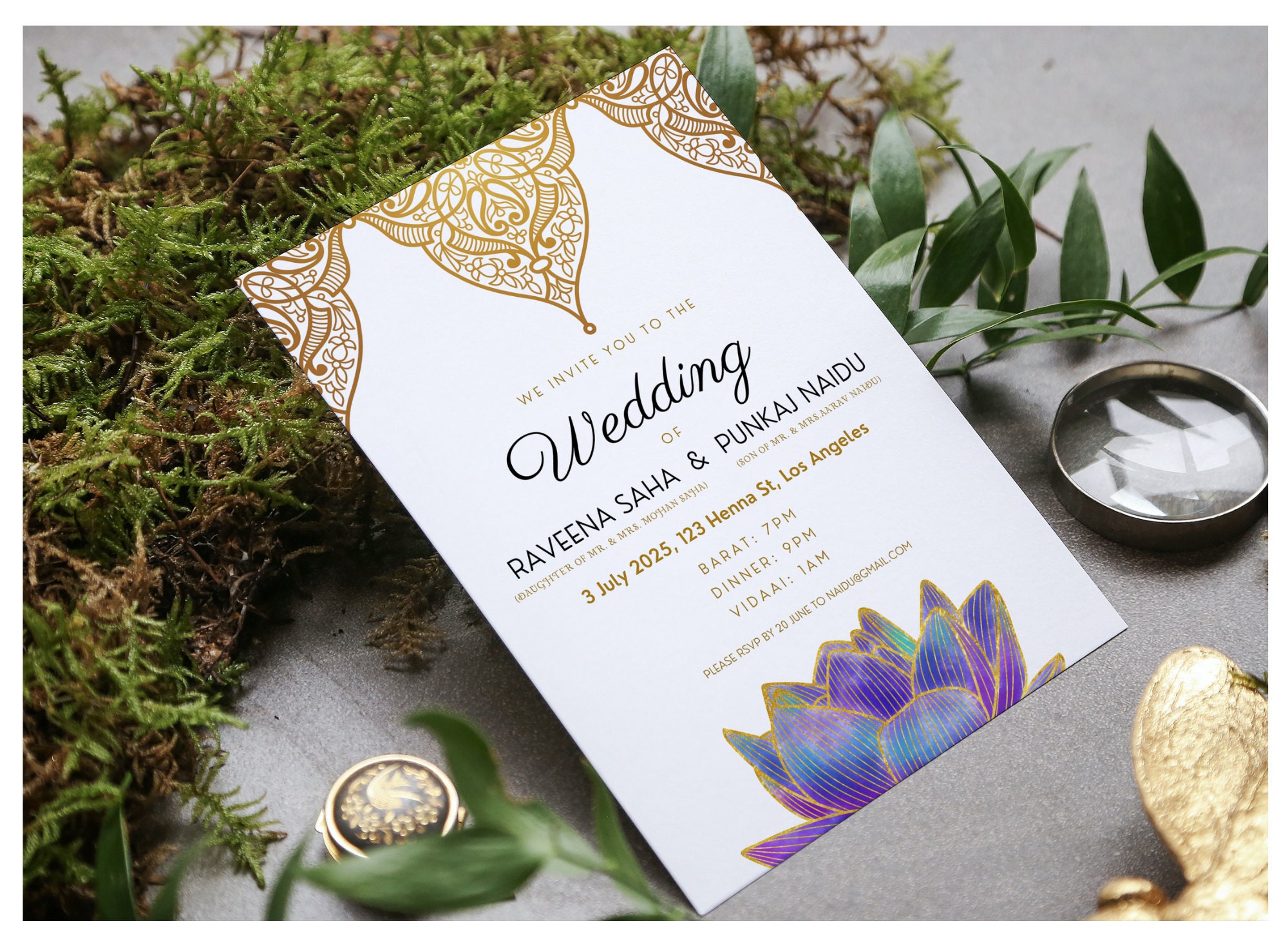 Purple & Gold Indian Wedding Invitation Sets, Hindu Wedding Invitation ...
