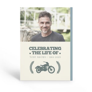 Programa Funeral de Motocicleta, Ordem de Serviço de Celebração da Vida para Homens, Programa de Celebração da Vida em Motocicleta, Modelo Editável