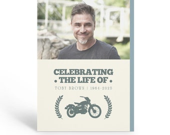 Programma funebre per motociclisti, ordine di servizio per la celebrazione della vita per gli uomini, programma per la celebrazione della vita in moto, modello modificabile