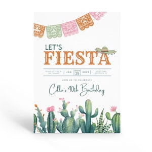 Fiesta Birthday Invitation, Printable Mexican Invitation, Mexican Fiesta Invitation, Let&#39;s Fiesta, Mexican Party Invite, Editable Template.