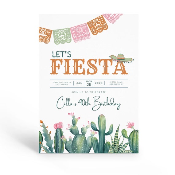 Fiesta Birthday Invitation Printable Mexican Invitation Etsy