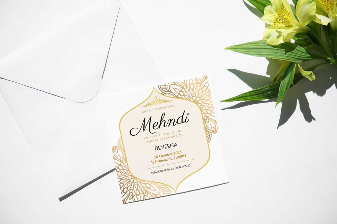 Mehndi Invitations, Printable Henna Party Invite, Indian Event Template, EDITABLE (Download Now ...