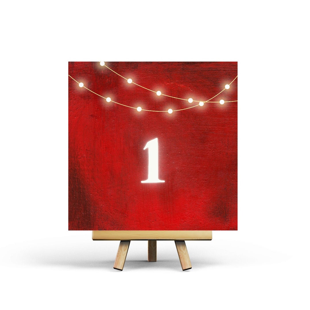 Red Christmas Table Numbers Instant Download, Square Christmas Table