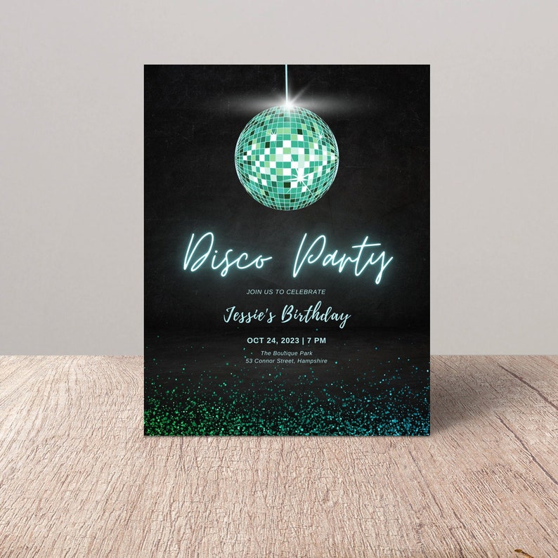 Green Disco Invitation, Kids Disco Ball Birthday Invite, Printable ...
