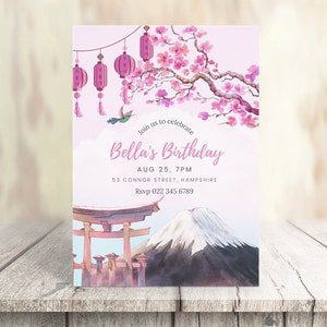 Printable Japanese Invitation Set, Cherry Blossom Invite, Japanese ...