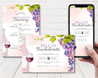 Wine Tasting Bachelorette Invite with Itinerary,  Napa Bachelorette Weekend Invite, Wine Invitation Template, Vino Before Vows Template.
