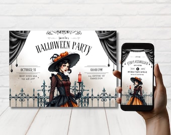 Gothic Glam Halloween Invitation, Victorian Halloween Invitation, Vintage Inspired Halloween Party Invite, Editable Template.