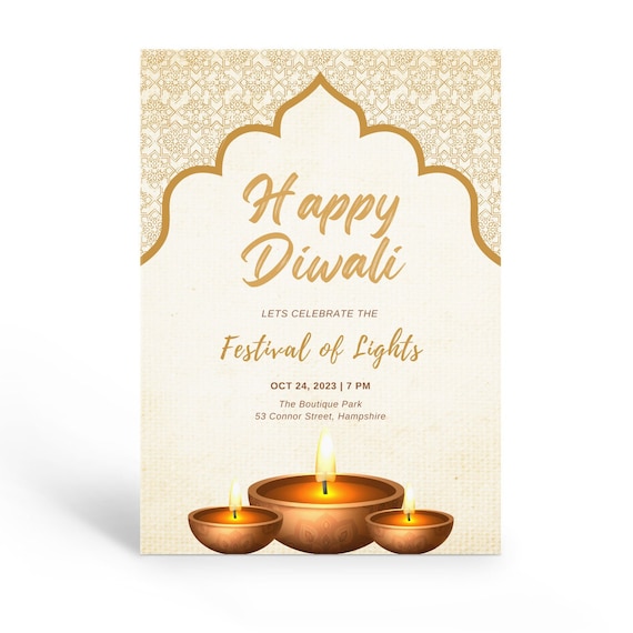 Gold Diwali Invitation Happy Diwali Celebration Invite Etsy