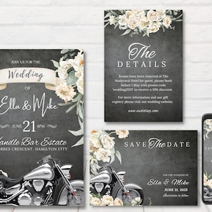 Motorrad-Hochzeitseinladungsset, druckbare Motorrad-Hochzeitseinladung, Motorrad-Hochzeitseinladung druckbare, bearbeitbare Vorlage.
