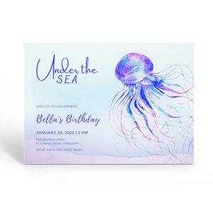 Printable Jellyfish Invitation, Ocean Birthday Invite, Under the Sea Invitation, Blue Jellyfish Invite, Editable Template.