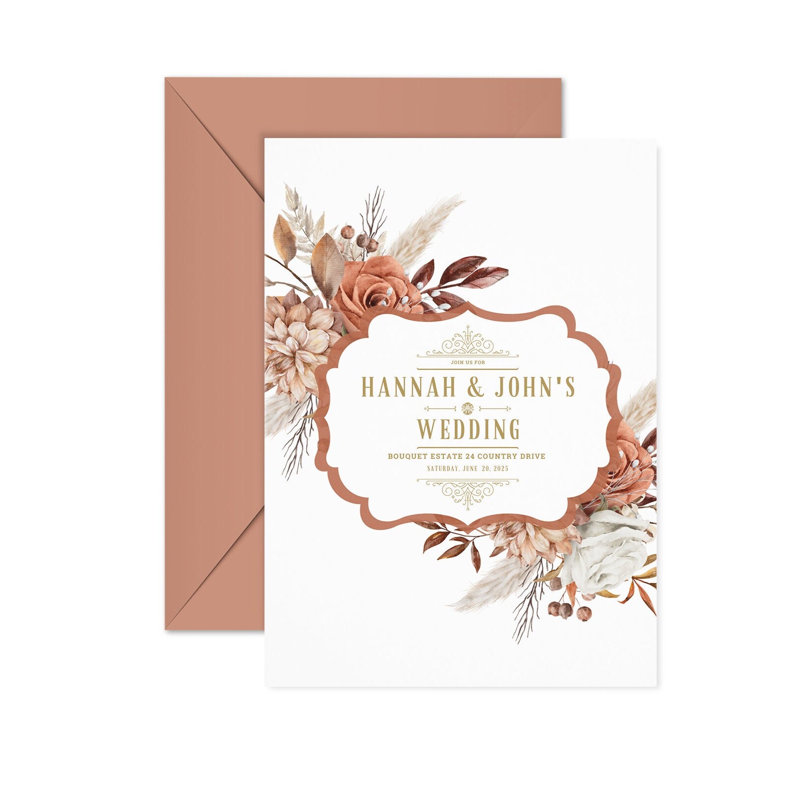 Rust Wedding Invitation Set, Floral Rust Wedding Invitation, Burnt ...
