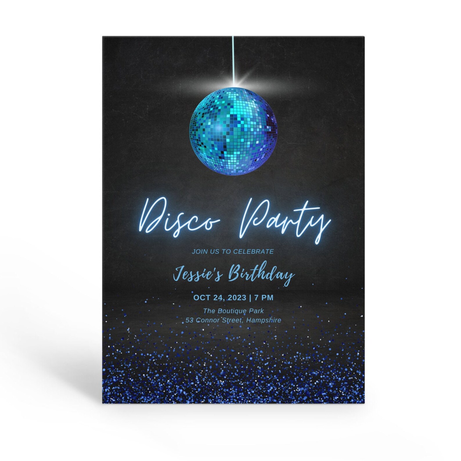 Blue Disco Invitation, Kids Disco Ball Birthday Invite, Printable Disco ...