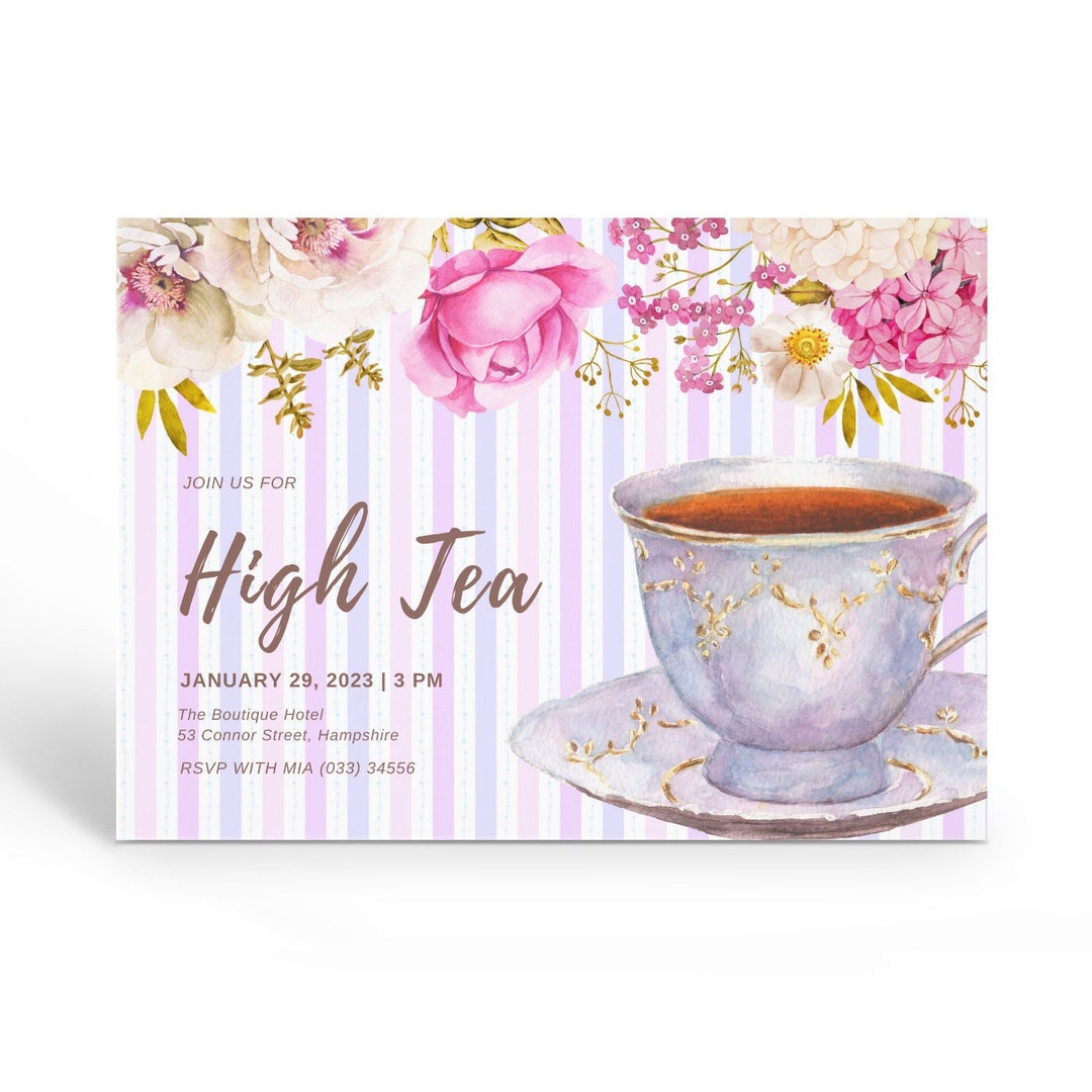 Printable High Tea Birthday Invite, Pastel Tea Party Invitation, Floral ...