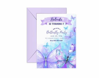 Purple Butterfly Invitation, Printable Butterfly Invite, Girls Butterfly Birthday Invitation, Butterfly Party Invitations, Editable Template
