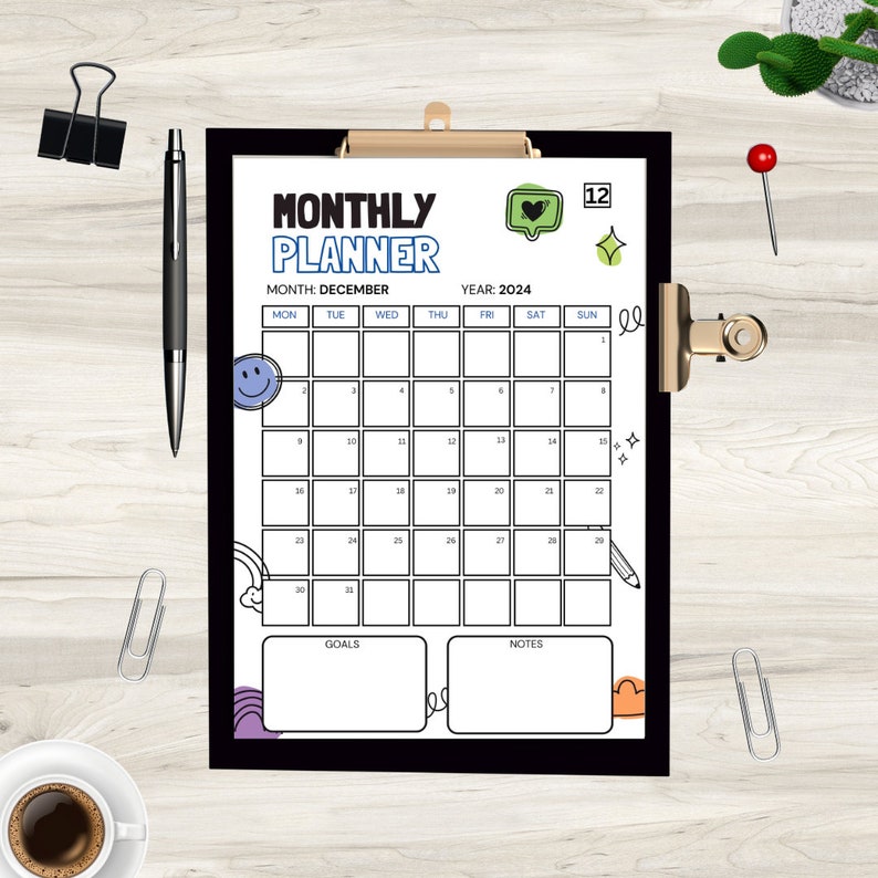 Printable Playful 2024 Calendar Planner, Monthly Calendar, 2024 Monthly