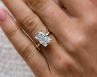 4.15Ct HaloRadiant Cut Moissanite Engagement Ring, Radiant Cut Engagement Ring, Radiant Cut Solitaire,Radiant Cut, Solitaire Engagement Ring