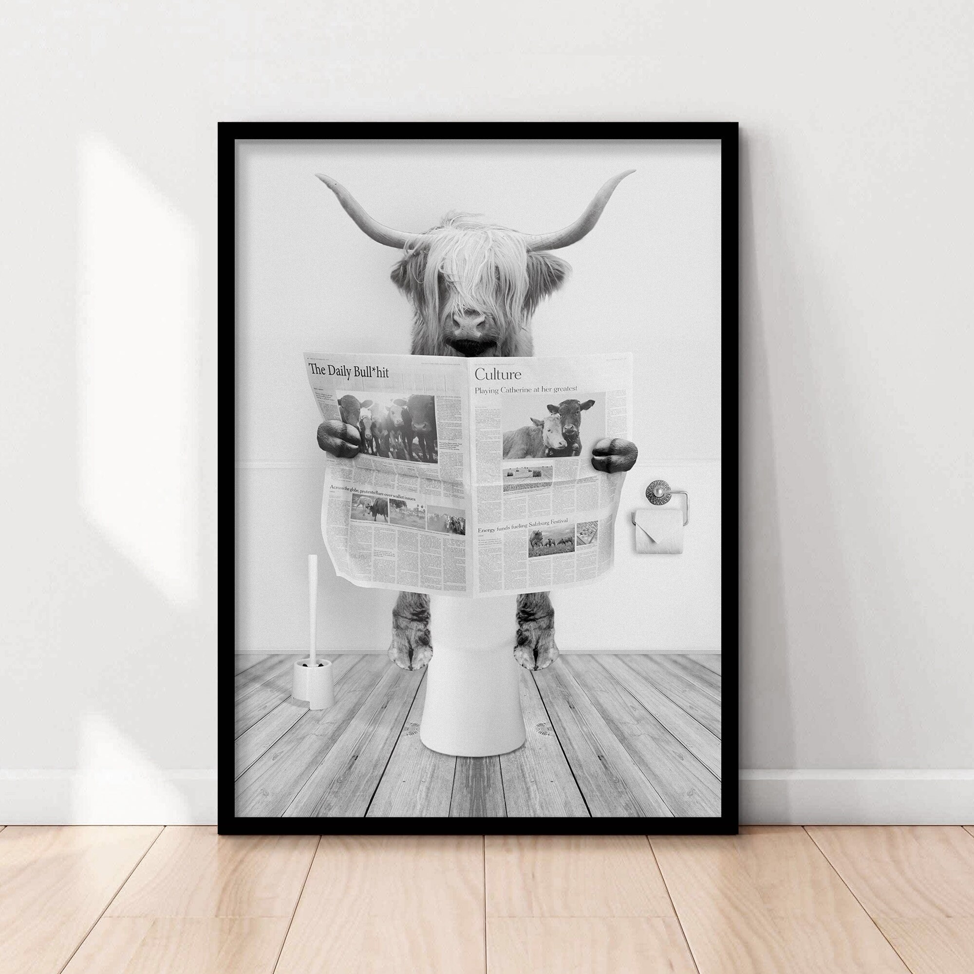 Funny Bathroom Art Print Scottish Highland Cow in Bathroom image
