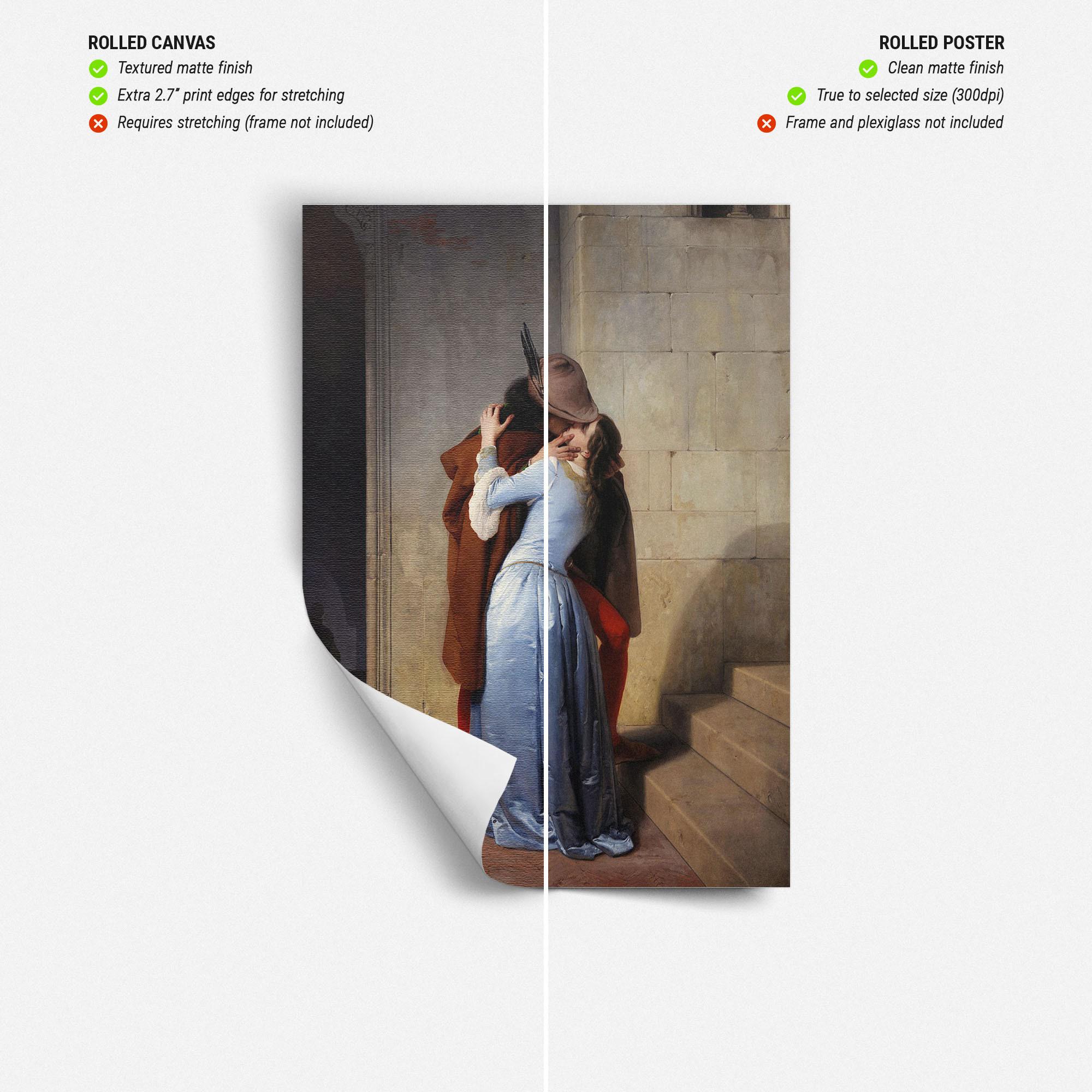 Italian Romanticism Canvas, The Kiss by Francesco Hayez (Framed or