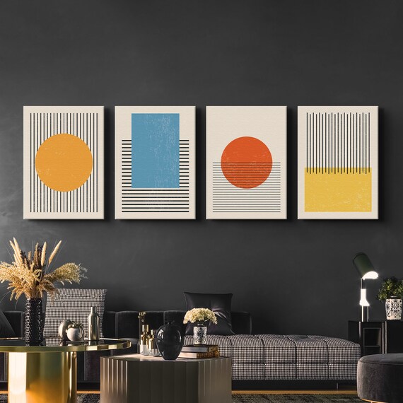 Modern Geometric Shapes Colorful Wall Art 3 Piece Set