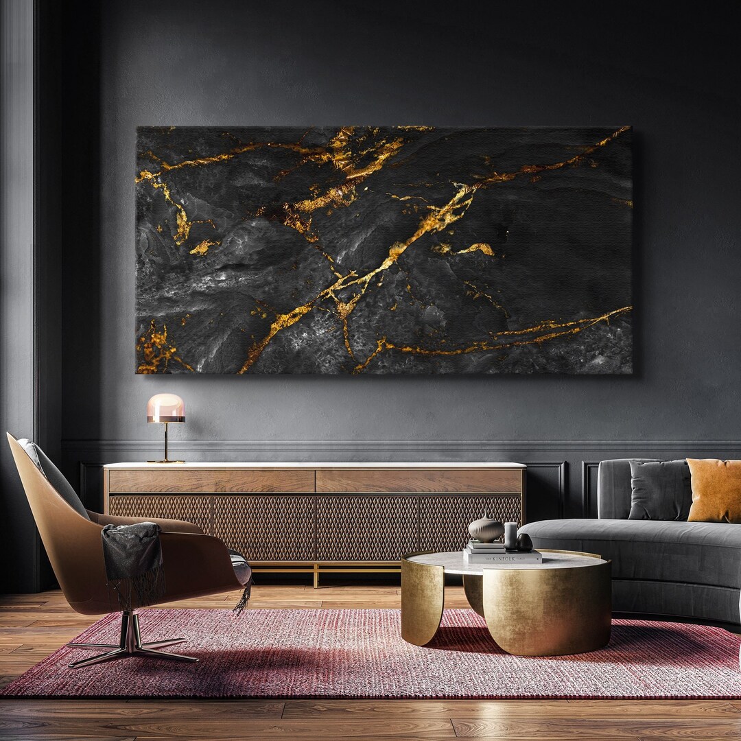 Large Abstract Black and Gold Canvas/poster Art Reproduction, Huge