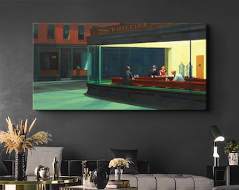 Edward Hopper Nighthawks Canvas/Poster Art Reproduction, Abstract Wall Art Print, Modern Art Painting, Realism, Modernism, American Art