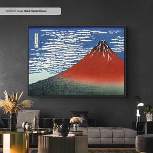 Hokusai Fuji Mountains in clear Weather Canvas/Poster Art Reproduction, Ukiyoe Japanese Ink Art Print, Classic Japanese Woodblock Art