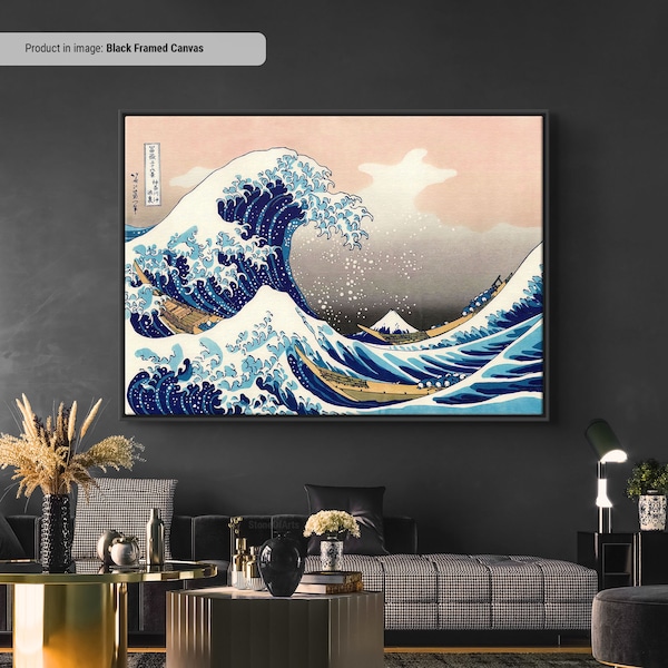 La gran ola de Kanagawa Hokusai Lienzo/Reproducción de arte de carteles, Impresión de arte de tinta japonesa Ukiyoe, Arte en xilografía, Arte japonés clásico