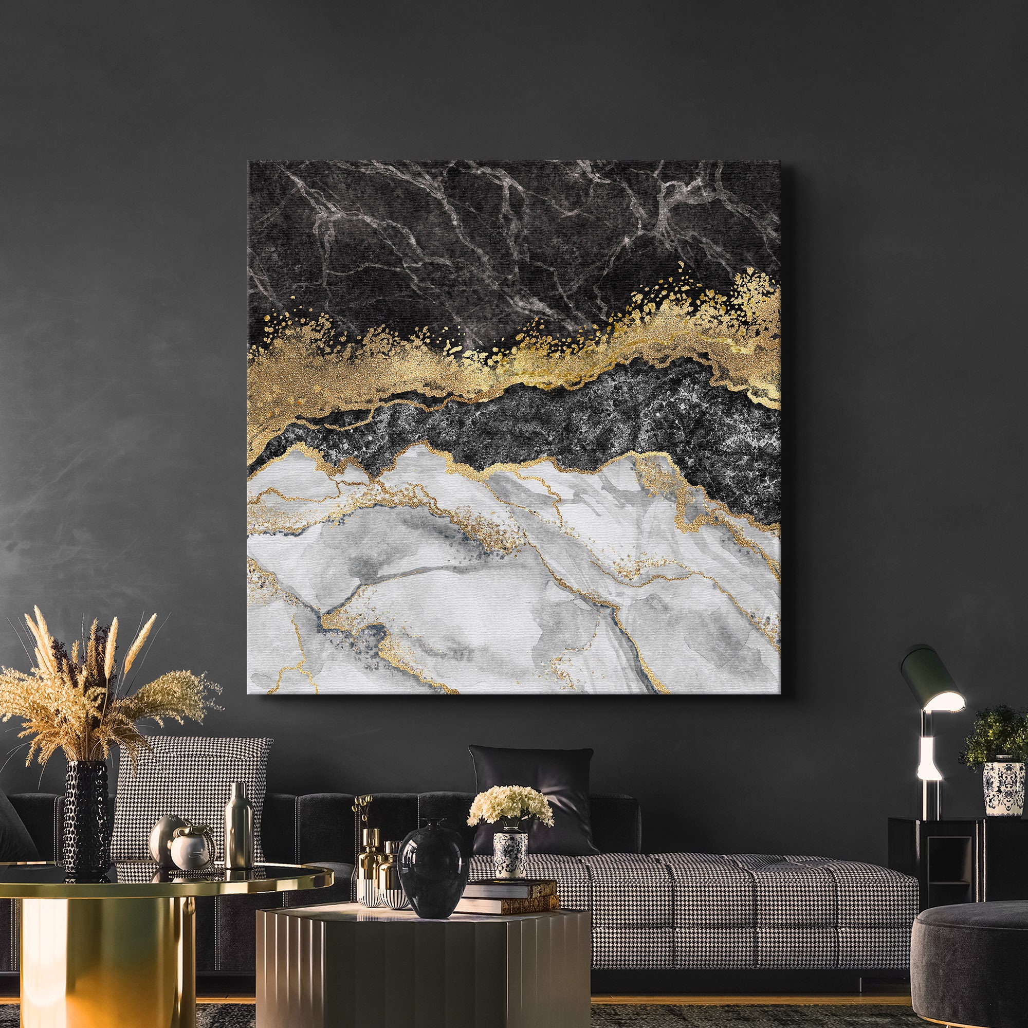 Large Abstract Black Gold and White Canvas/poster Art 