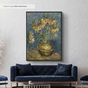 Reproducción de arte en lienzo o póster de Fritilarias imperiales en un jarrón de cobre de Vincent van Gogh, arte mural impresionista, pintura de arte moderno