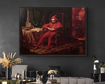 The Sad Jester by Jan Matejko - Poster or Canvas Wall Art, Sad Clown Landscape Print, Academic Fine Art, Jan Matejko Reproduction