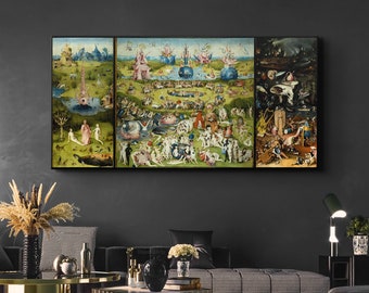 Hieronymus Bosch The Garden of Earthly Delights Canvas/Poster Art Reproduction, Classic Wall Art, Renaissance Gothic Art Painting