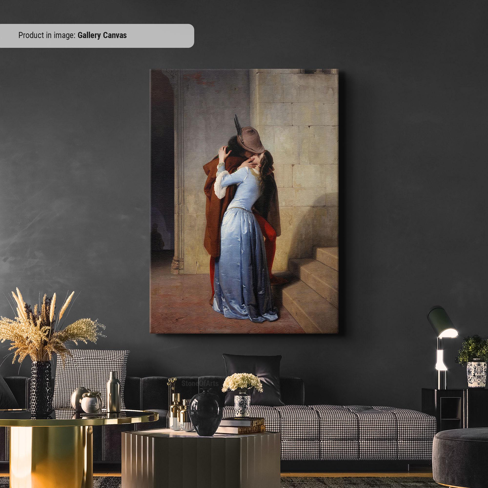 Italian Romanticism Canvas, The Kiss by Francesco Hayez (Framed or