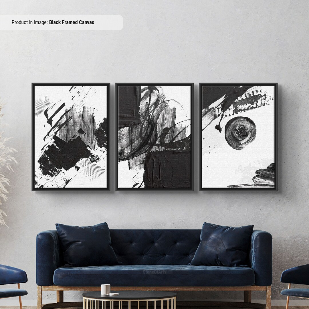 Abstract Brush Stroke Black and White Canvas/poster Set, Minimalist ...
